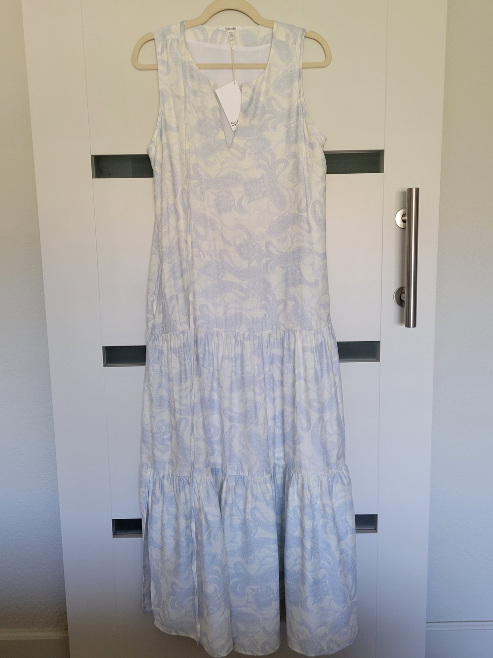 NWT Splendid Iris Paisley Tiered Maxi Dress Antique Pearl White M